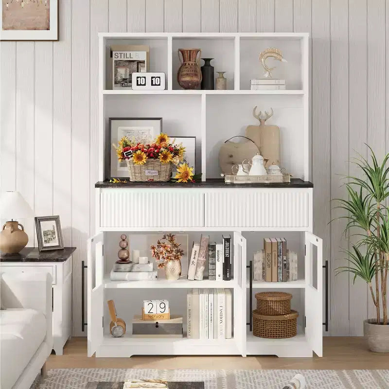 Meuble de cuisine garde-manger de 178 cm de haut avec tiroir, 2 portes vitrées et 3 étagères