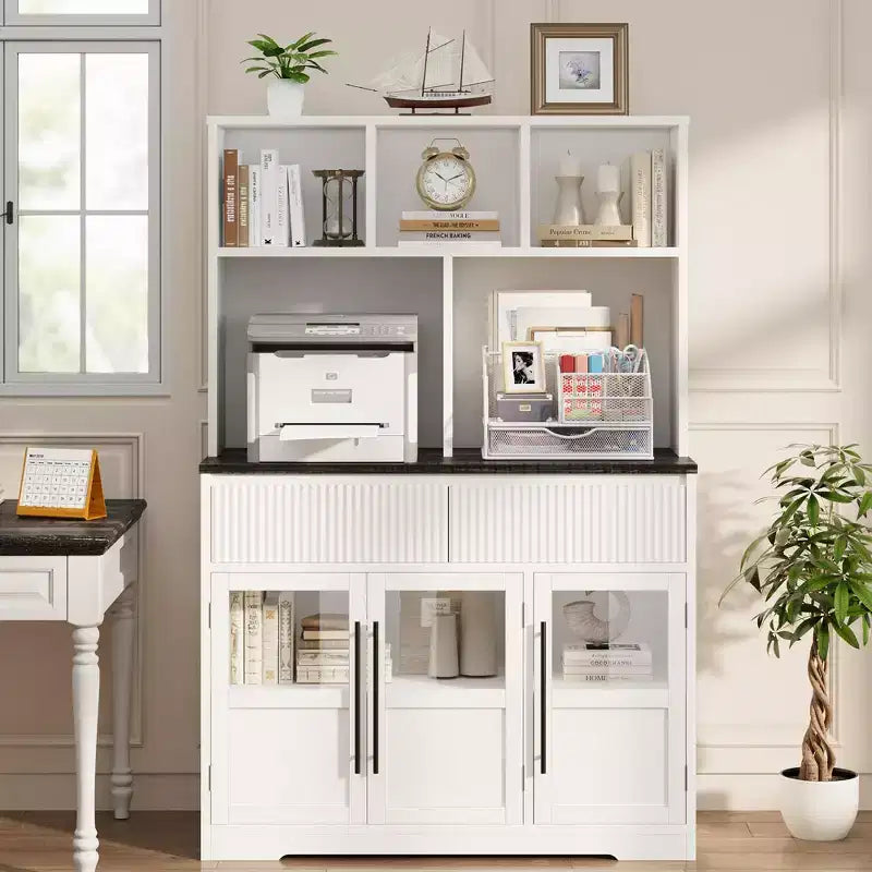 Meuble de cuisine garde-manger de 178 cm de haut avec tiroir, 2 portes vitrées et 3 étagères