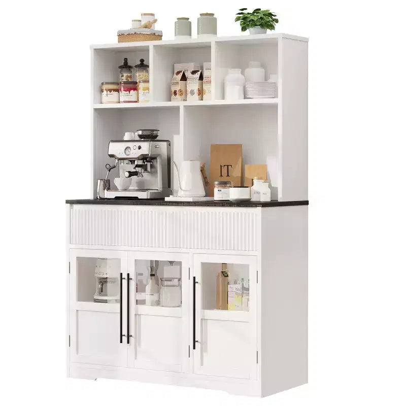 Meuble de cuisine garde-manger de 178 cm de haut avec tiroir, 2 portes vitrées et 3 étagères