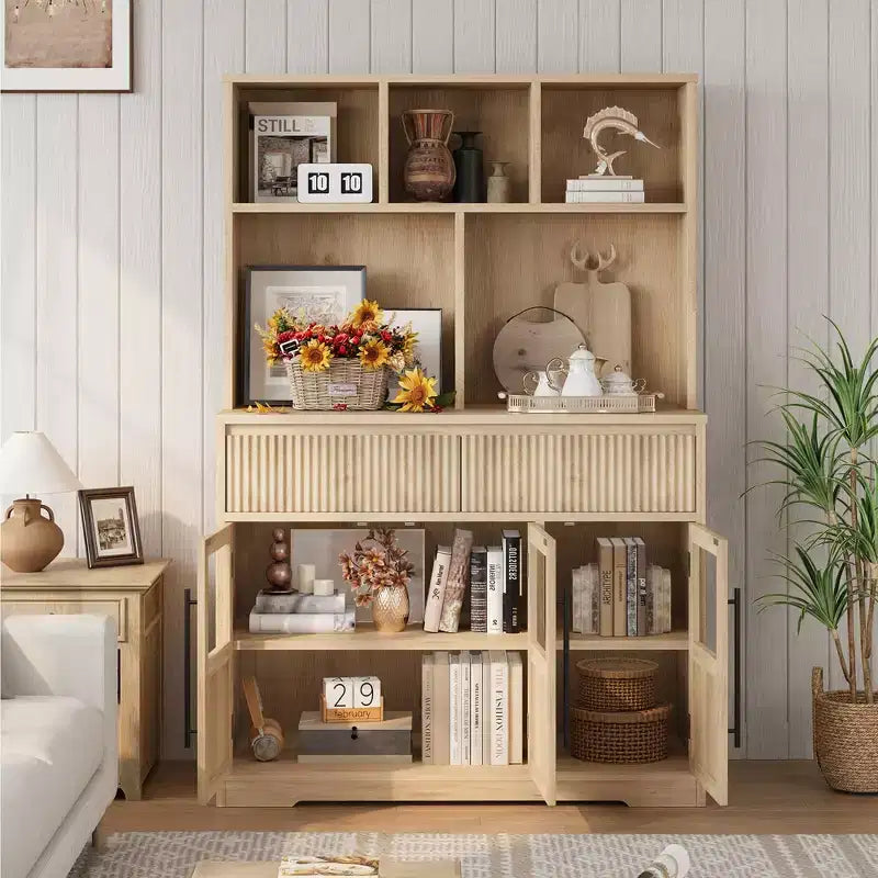 Meuble de cuisine garde-manger de 178 cm de haut avec tiroir, 2 portes vitrées et 3 étagères