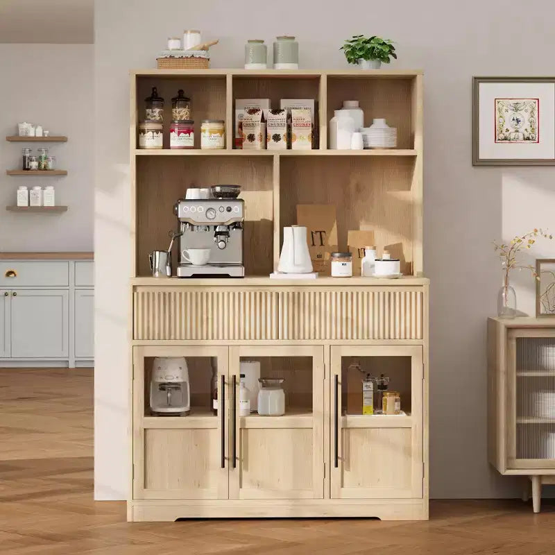 Meuble de cuisine garde-manger de 178 cm de haut avec tiroir, 2 portes vitrées et 3 étagères