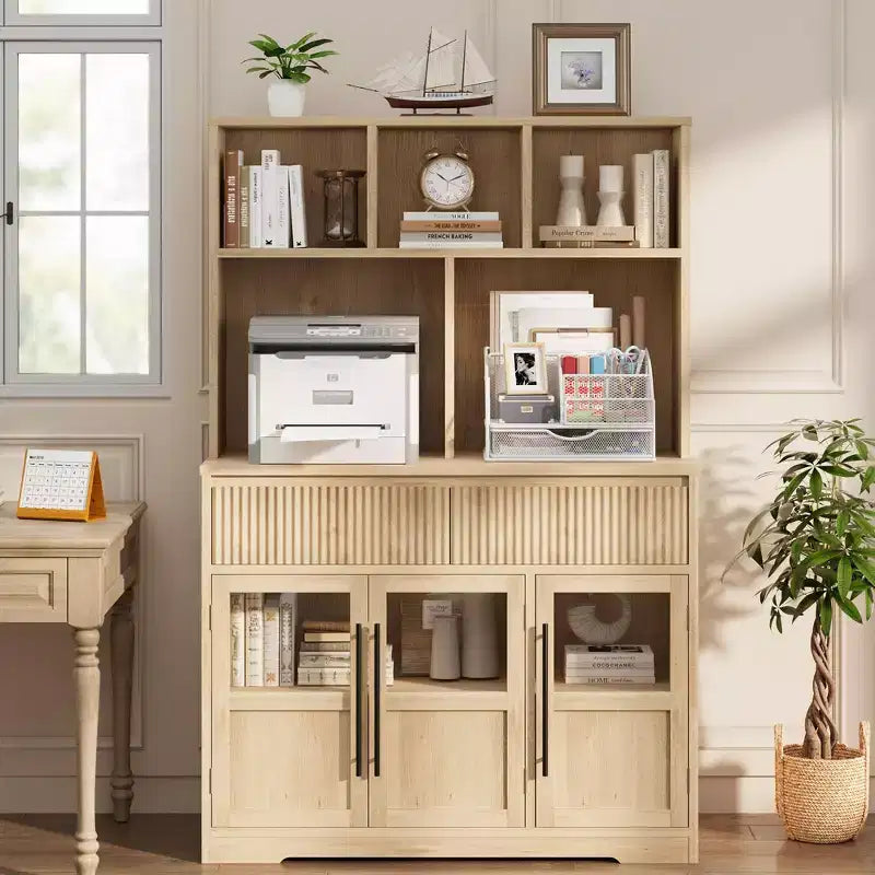 Meuble de cuisine garde-manger de 178 cm de haut avec tiroir, 2 portes vitrées et 3 étagères