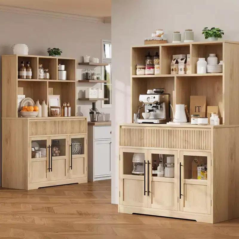 Meuble de cuisine garde-manger de 178 cm de haut avec tiroir, 2 portes vitrées et 3 étagères