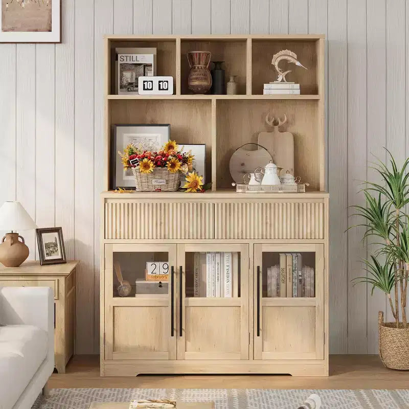 70Tall Kitchen Pantry Cabinet, Storage Cabinets with Drawer & 2 Glass Doors and 3 Shelves, Floor Cabinet for Kitchen, Office, Living Room,Dining Room
