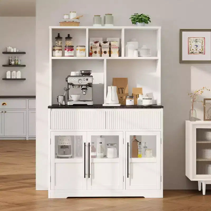 Meuble de cuisine garde-manger de 178 cm de haut avec tiroir, 2 portes vitrées et 3 étagères
