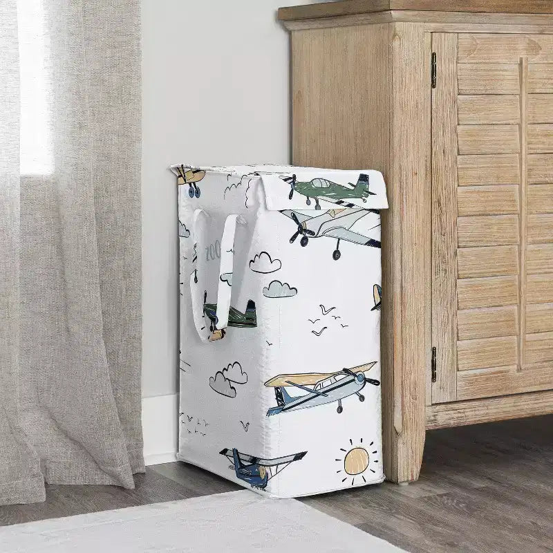 Panier à linge pliable avec poignées Imprimé avion vintage