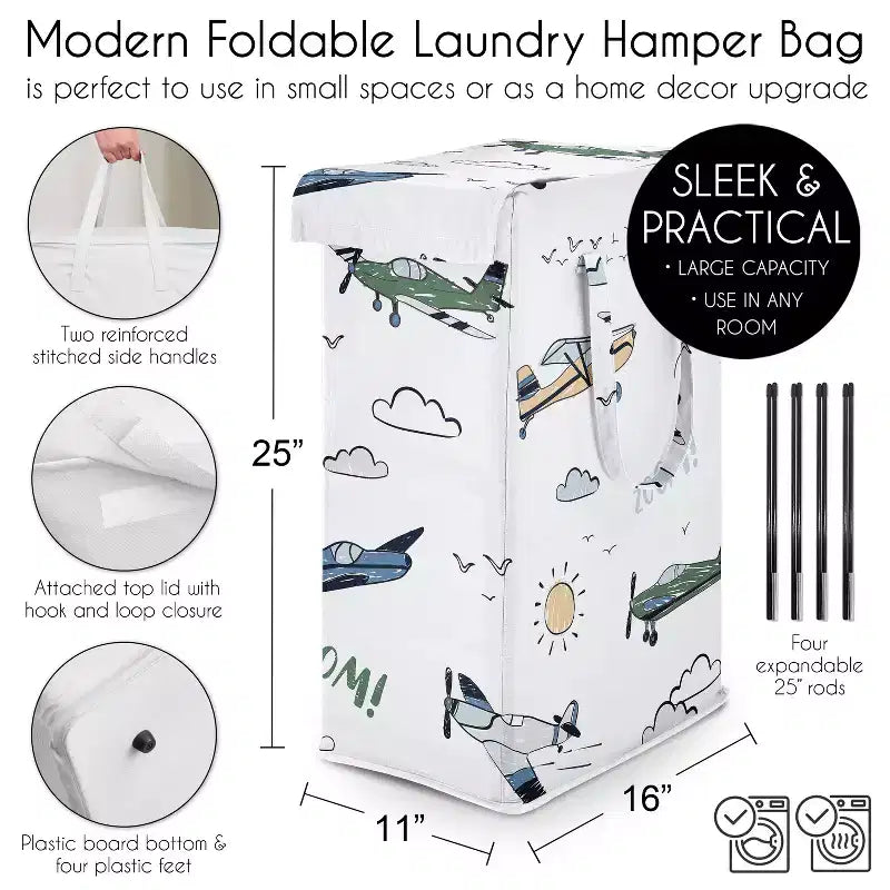 Panier à linge pliable avec poignées Imprimé avion vintage