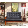 TYBOATLE Black Small Leather Couch for Office, Booth Seating 2 Person Waiting Room Bench Couch, Mid Century Modern Loveseat Wood Sofa