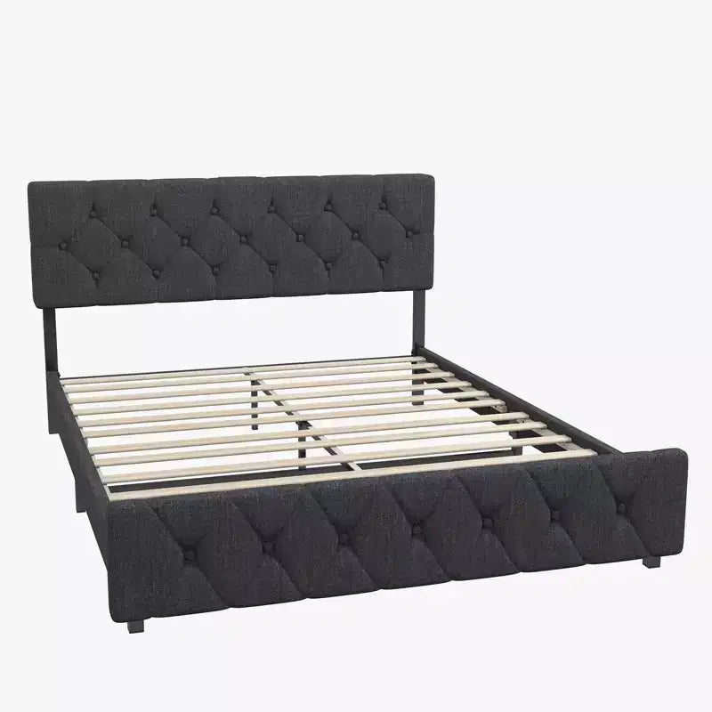 TROPOW Queen Size Bed Frame C Dark Gray Platform Bed with USB Ports & Adjustable Headboard, No Box Spring Needed (1-Pack)