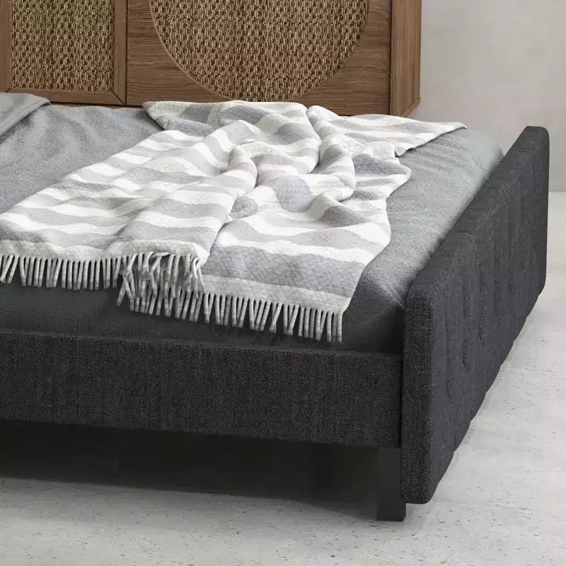 Cadre de lit Queen Size Gris Foncé avec Ports USB et Tête de Lit Réglable, Sommier Tapissier Non Requis