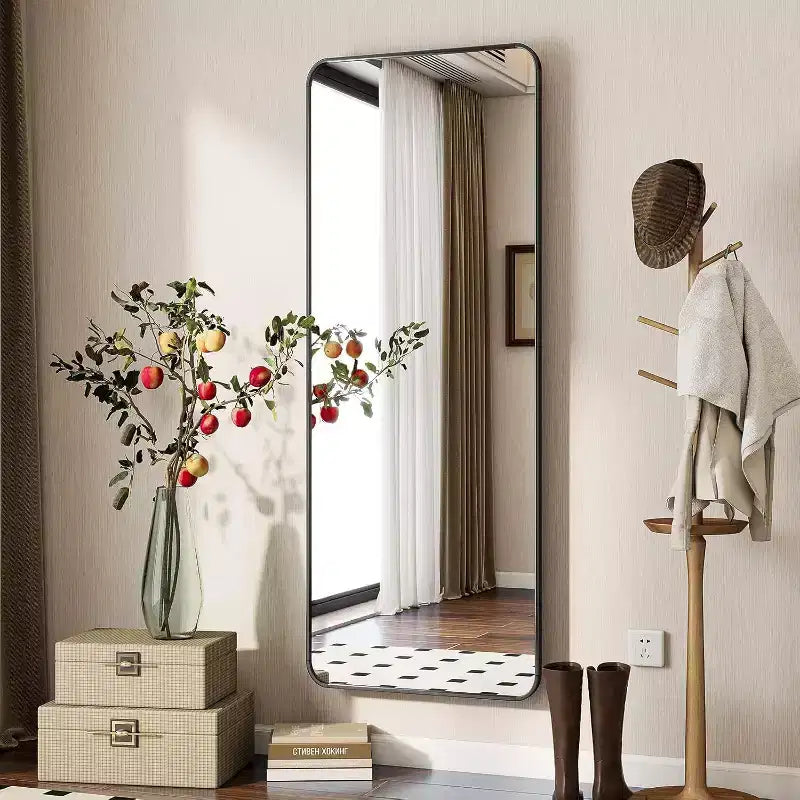 66 x 23 Full Length Mirror with Rounded Corners, Floor Mirror for Standing, Hanging or Leaning in Bedroom or Dressing Room