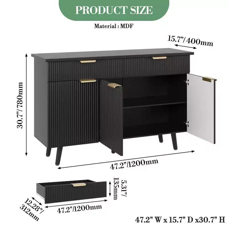Buffet de rangement cannelé de 47 pouces