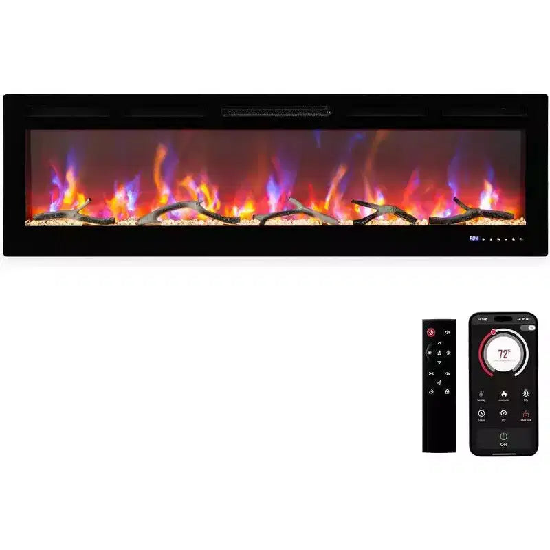 Coolmee 80 Inch Electric Fireplace, Recessed and Wall-Mounted, Smart WiFi Alexa Voice Control, 3D Flame Effect, 12 Color Options, 750W/1500W