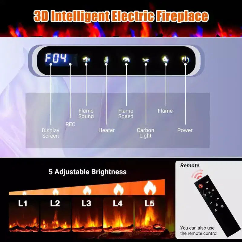 Cheminée électrique de 80 pouces, encastrable et murale, contrôle vocal intelligent WiFi Alexa, effet de flamme 3D, 12 couleurs, 750W/1500W