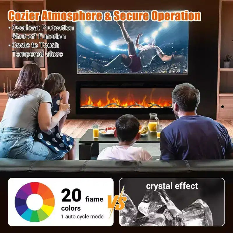 Cheminée électrique de 80 pouces, encastrable et murale, contrôle vocal intelligent WiFi Alexa, effet de flamme 3D, 12 couleurs, 750W/1500W