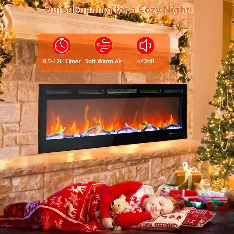 Cheminée électrique de 80 pouces, encastrable et murale, contrôle vocal intelligent WiFi Alexa, effet de flamme 3D, 12 couleurs, 750W/1500W