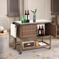Chariot de bar d'extérieur en osier pour le rangement du vin et des boissons avec plateau en acier inoxydable pour patio, marron, 47,24x20,12x35,04