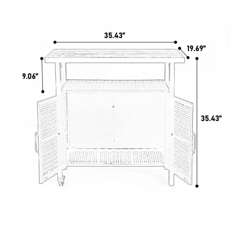 Chariot de bar d'extérieur en osier avec plateau en bois composite pour terrasse, beige