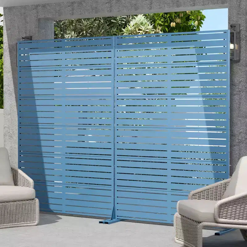 72 x 47 pouces Paravent d'extérieur en métal, cloison de séparation autoportante pour intérieur, blanc