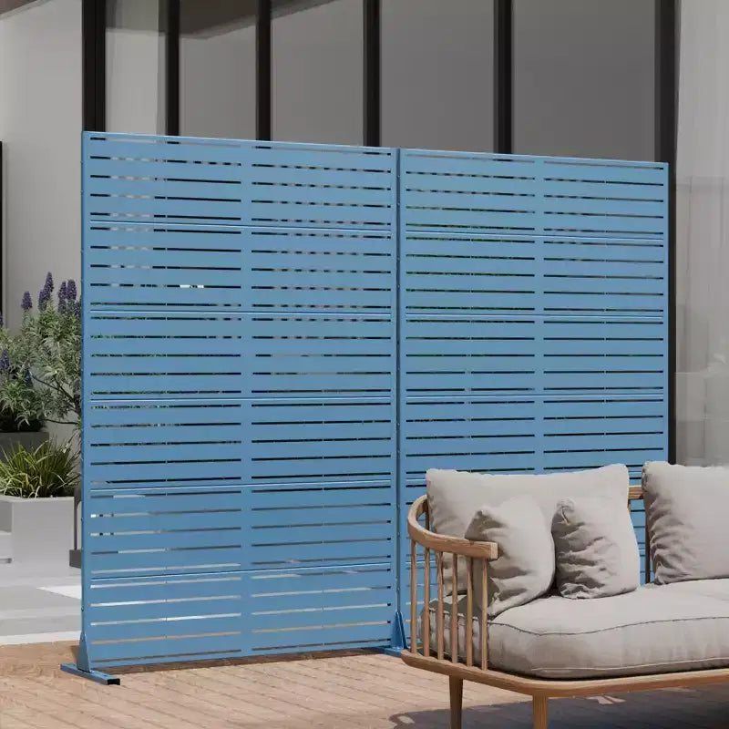 72 x 47 pouces Paravent d'extérieur en métal, cloison de séparation autoportante pour intérieur, blanc