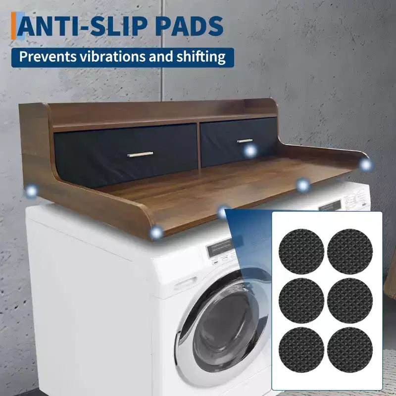 Plan de travail à 2 niveaux pour lave-linge/sèche-linge avec 2 tiroirs et rails de sécurité antidérapants