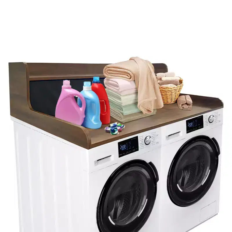 Plan de travail à 2 niveaux pour lave-linge/sèche-linge avec 2 tiroirs et rails de sécurité antidérapants