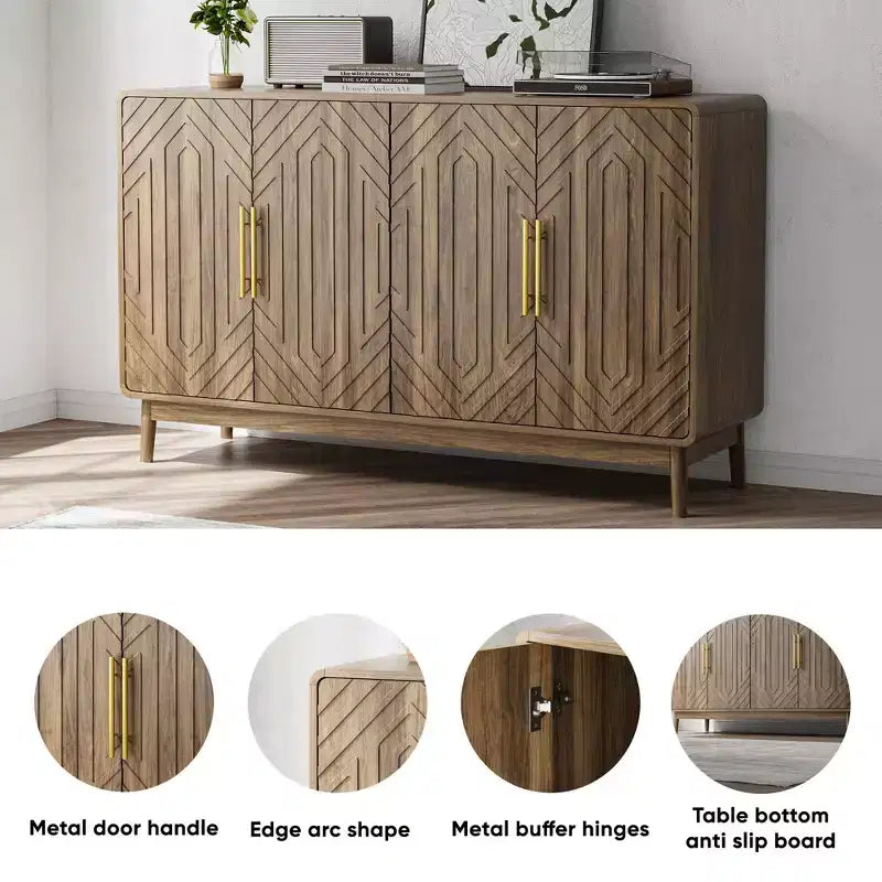 Bahut 4 portes en noyer avec rangements pour salle à manger ou salon