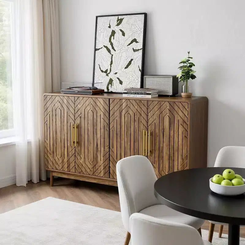 Bahut 4 portes en noyer avec rangements pour salle à manger ou salon