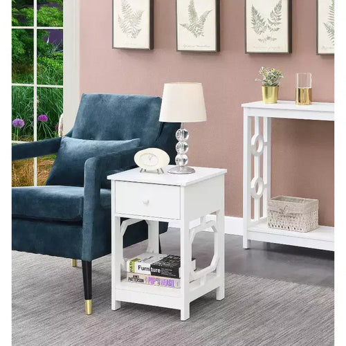 HomeStock Belmont 1 Drawer End Table with Octagon Side Design, Pull Out Drawer and Two Shelves, Modern Accent Side Table for Living Room