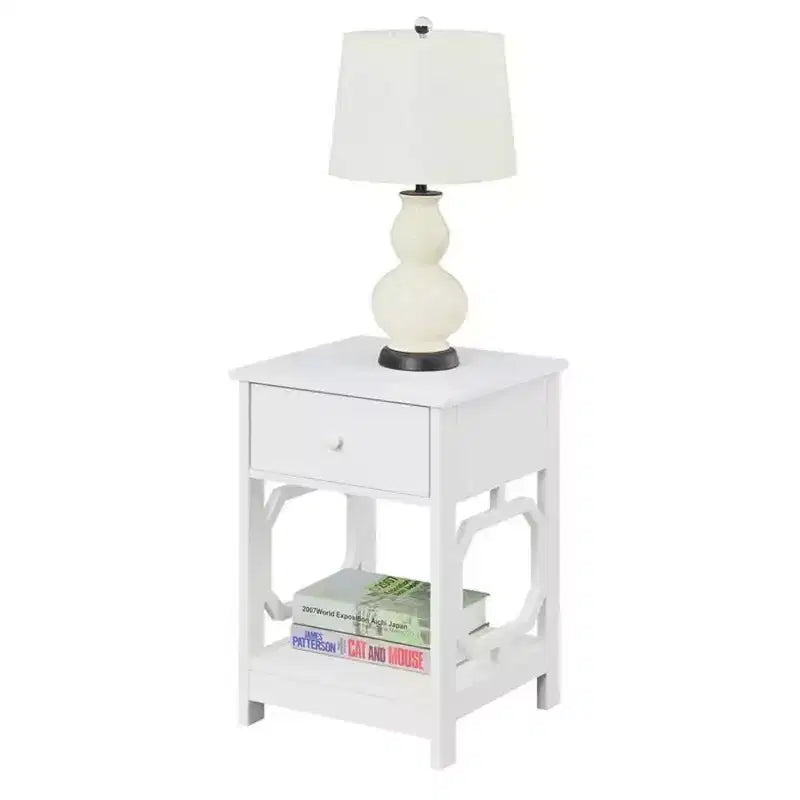 Table d'appoint à 1 tiroir avec motif latéral octogonal, tiroir coulissant et deux étagères – Table d'appoint moderne pour le salon