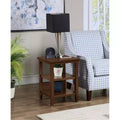 HomeStock Belmont End Table with Two Storage Shelves, Sleek Minimalist Rubberwood Accent Table for Living Room Display and Organization