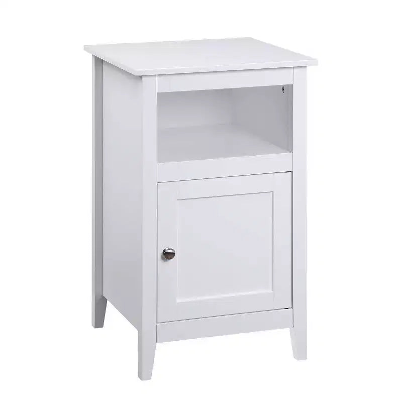 HomeStock Belmont Storage Cabinet End Table with Shelf and Shaker Door, Compact Accent Side Table with Hidden Cabinet and Open Storage Space