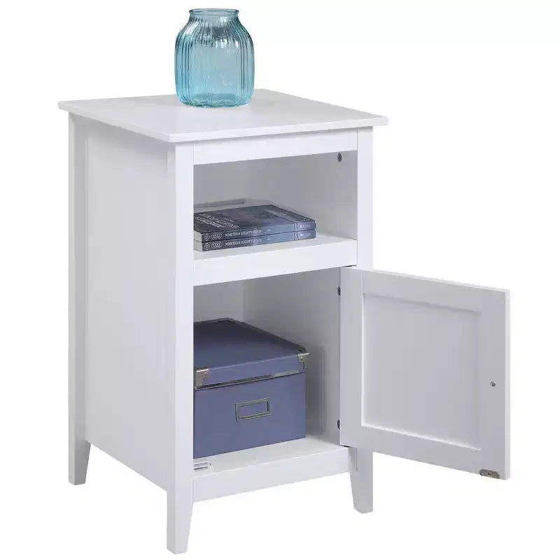 Table d'appoint avec placard de rangement, étagère et porte shaker, petite table d'appoint compacte avec placard caché et espace de rangement ouvert