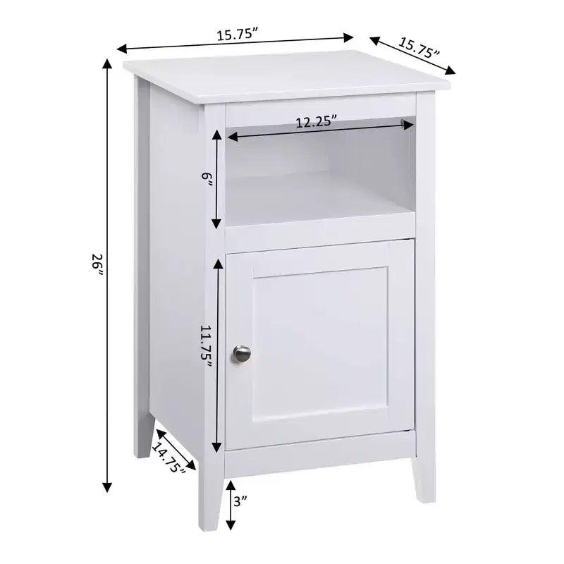 Table d'appoint avec placard de rangement, étagère et porte shaker, petite table d'appoint compacte avec placard caché et espace de rangement ouvert