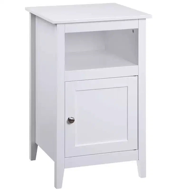 Table d'appoint avec placard de rangement, étagère et porte shaker, petite table d'appoint compacte avec placard caché et espace de rangement ouvert