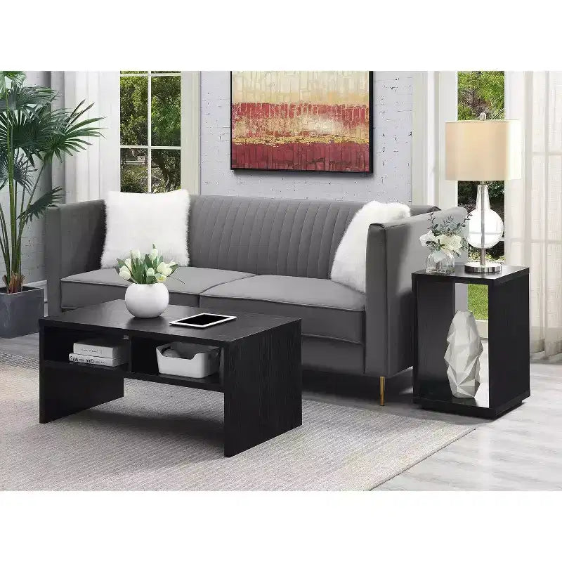 Table d'appoint minimaliste avec plateau spacieux et étagère inférieure, design épuré et finition grain de bois durable pour la décoration intérieure