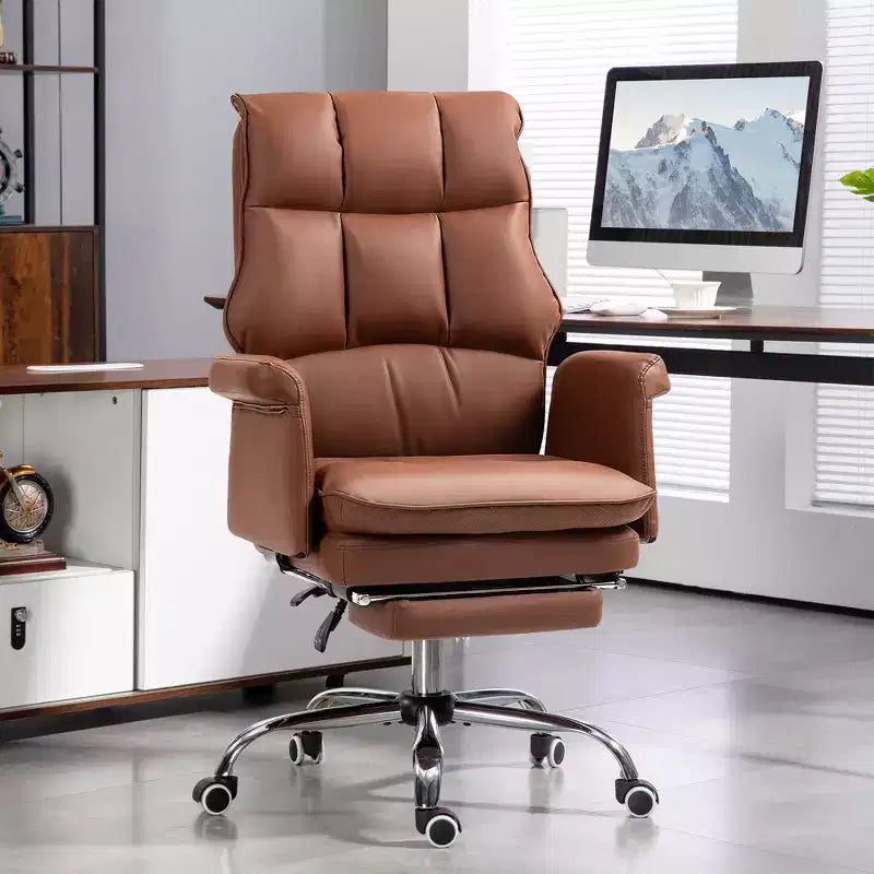 Okak Executive Office Chair, Ergonomic Desk Chair with Foldable Footrest, Upholstered Swivel Chair for Office, Study, Brown