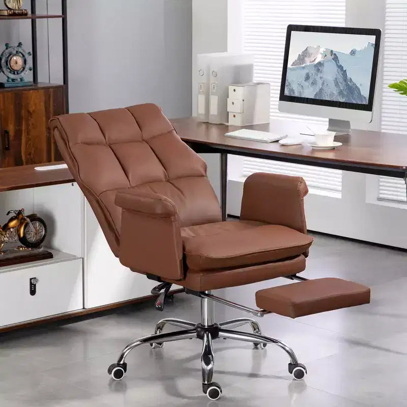 Fauteuil de bureau de direction avec repose-pieds escamotable, marron