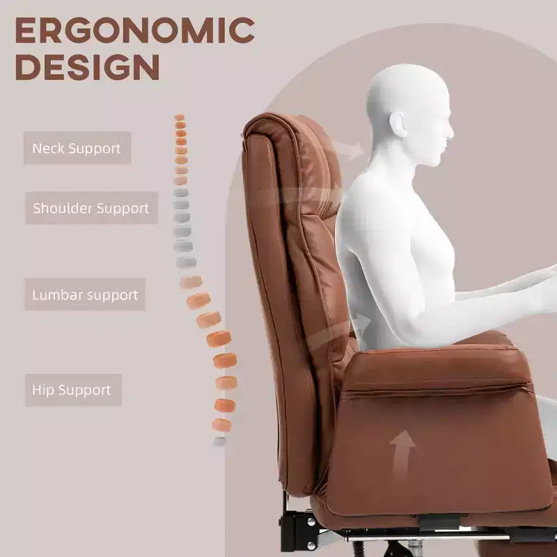 Fauteuil de bureau de direction avec repose-pieds escamotable, marron