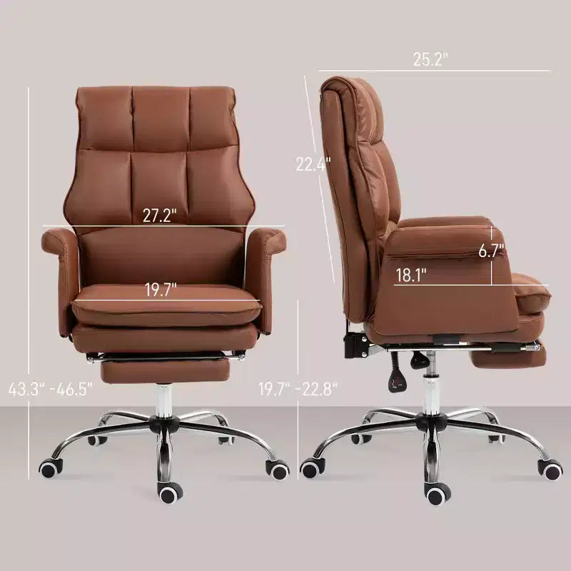 Fauteuil de bureau de direction avec repose-pieds escamotable, marron