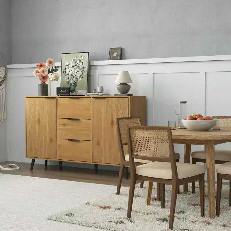 47.2" Bahut buffet moderne avec rangement et 3 tiroirs, chêne