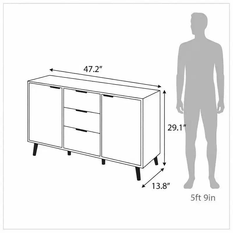 47.2" Bahut buffet moderne avec rangement et 3 tiroirs, chêne