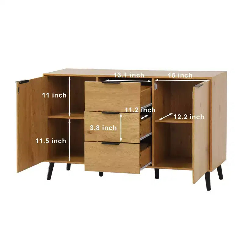 47.2" Bahut buffet moderne avec rangement et 3 tiroirs, chêne