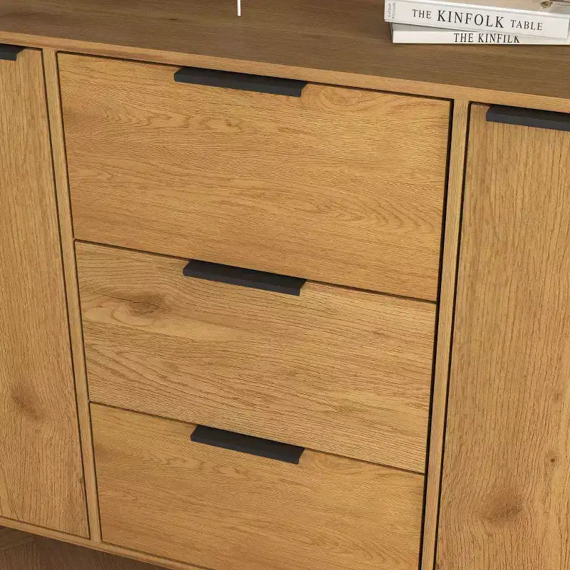 47.2" Bahut buffet moderne avec rangement et 3 tiroirs, chêne