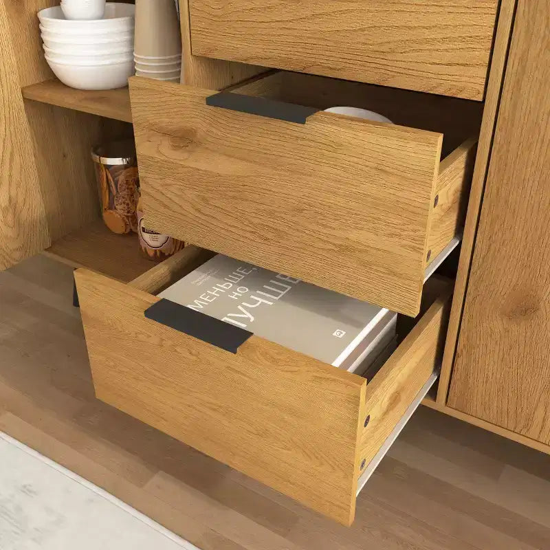 47.2" Bahut buffet moderne avec rangement et 3 tiroirs, chêne