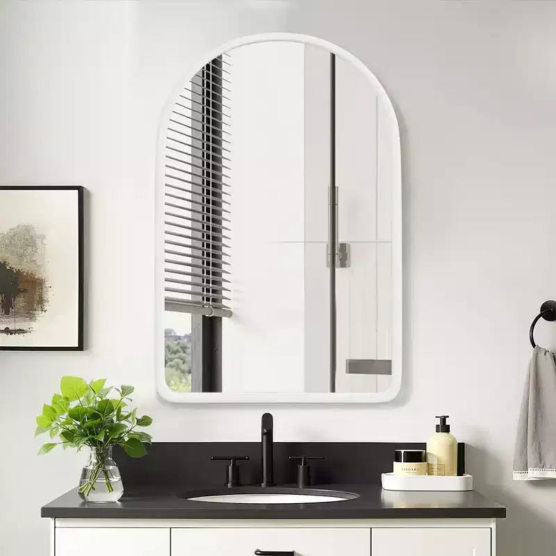 PexFix 35.8 x 24 Arched White Bathroom Medicine Cabinet with Mirror Wooden Framed Wall Mounted Recessed Cabinets for Bathroom Vanity with 2 Shelves