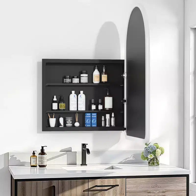 Armoire à pharmacie de salle de bain en bois blanc avec miroir, encastrée et murale, de 35,8 x 24 po, avec 2 étagères