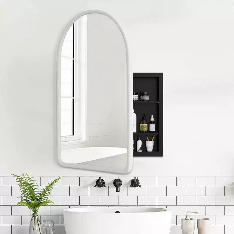 Armoire à pharmacie de salle de bain en bois blanc avec miroir, encastrée et murale, de 35,8 x 24 po, avec 2 étagères