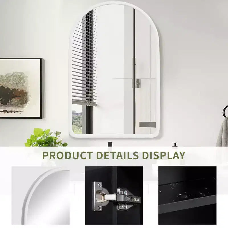 Armoire à pharmacie de salle de bain en bois blanc avec miroir, encastrée et murale, de 35,8 x 24 po, avec 2 étagères
