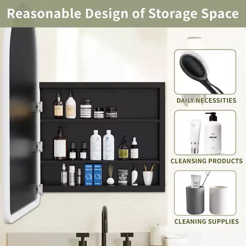 Armoire à pharmacie de salle de bain en bois blanc avec miroir, encastrée et murale, de 35,8 x 24 po, avec 2 étagères